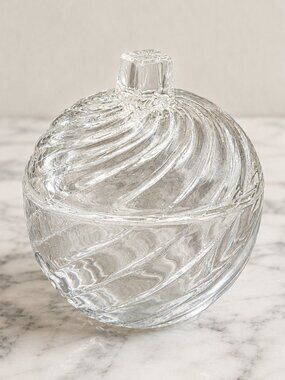 Vintage Federal Glass Optic Swirl Covered Candy Dish Clear Glass Lidded Jar 6.5"